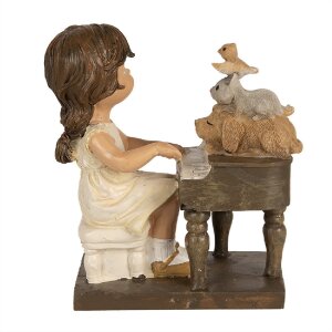 Figură decorativă copil cu pian Clayre & Eef, maro, 10x6x10 cm