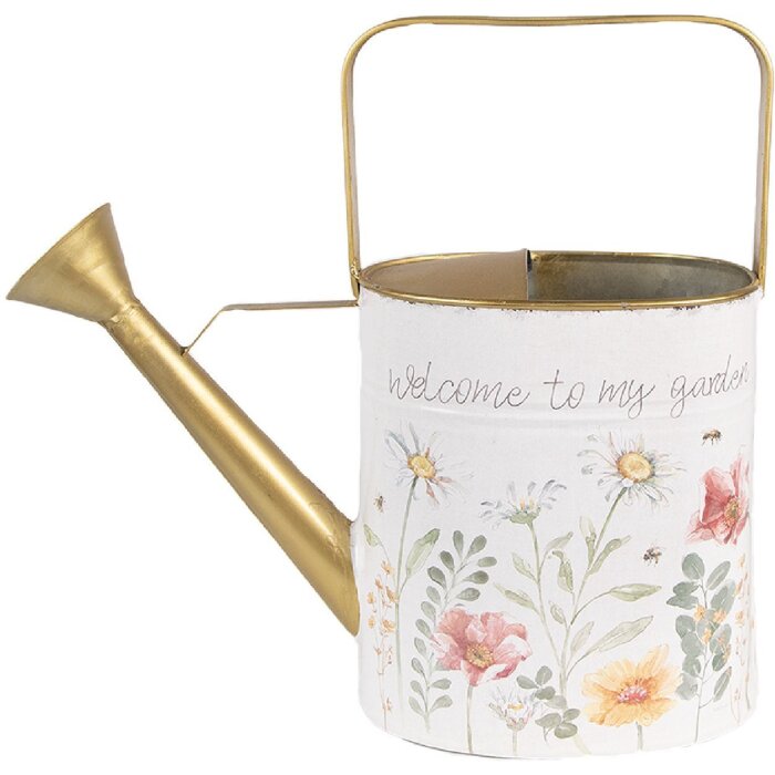 Cană de irigație decorativă Clayre & Eef, albă cu detalii aurii, 34x12x32 cm