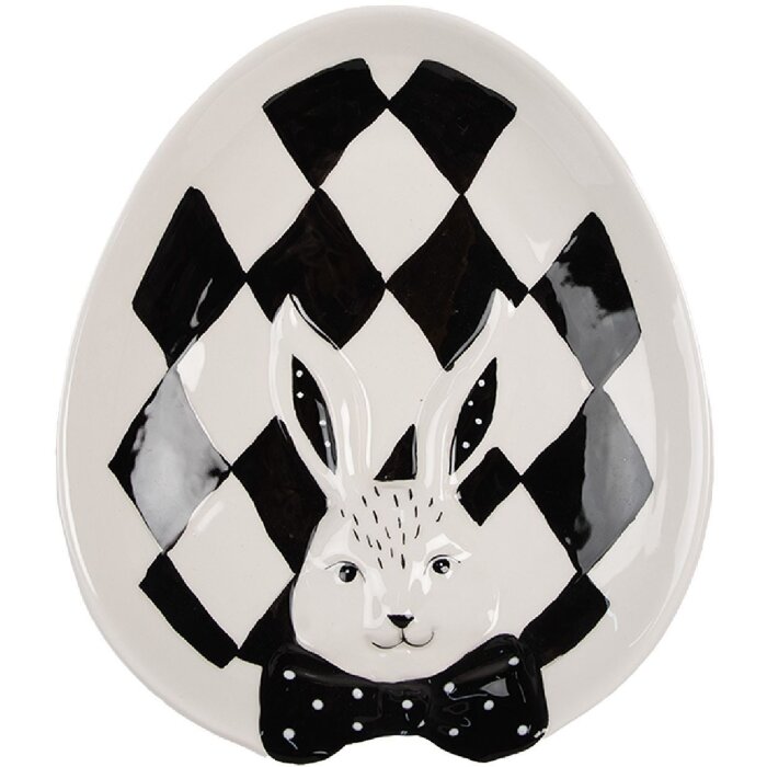 Farfurie decorativă Clayre & Eef alb-negru 21x18x4 cm