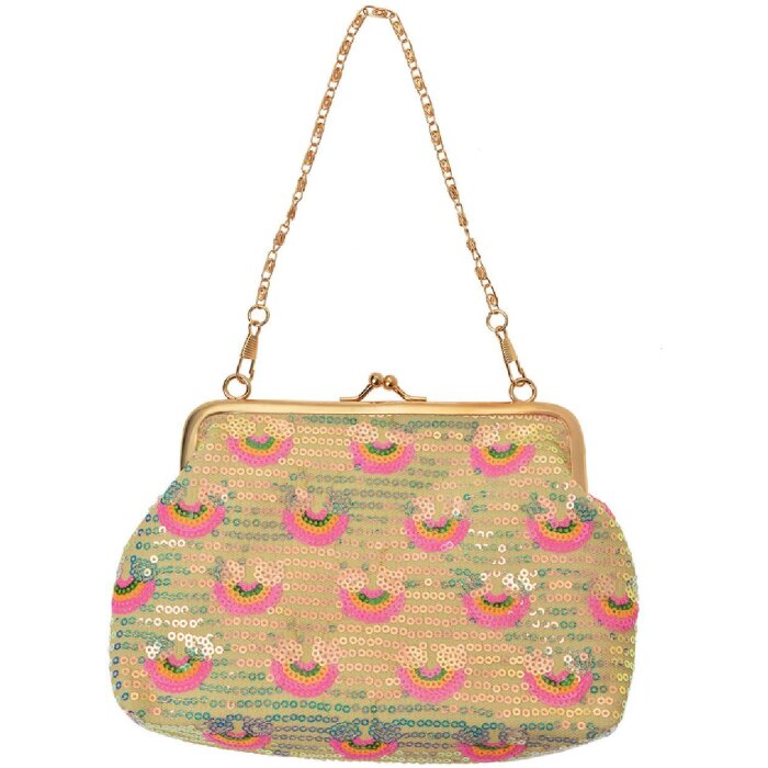 Juleeze JZWA0190 clutch cu paiete roz pastel auriu 8cm