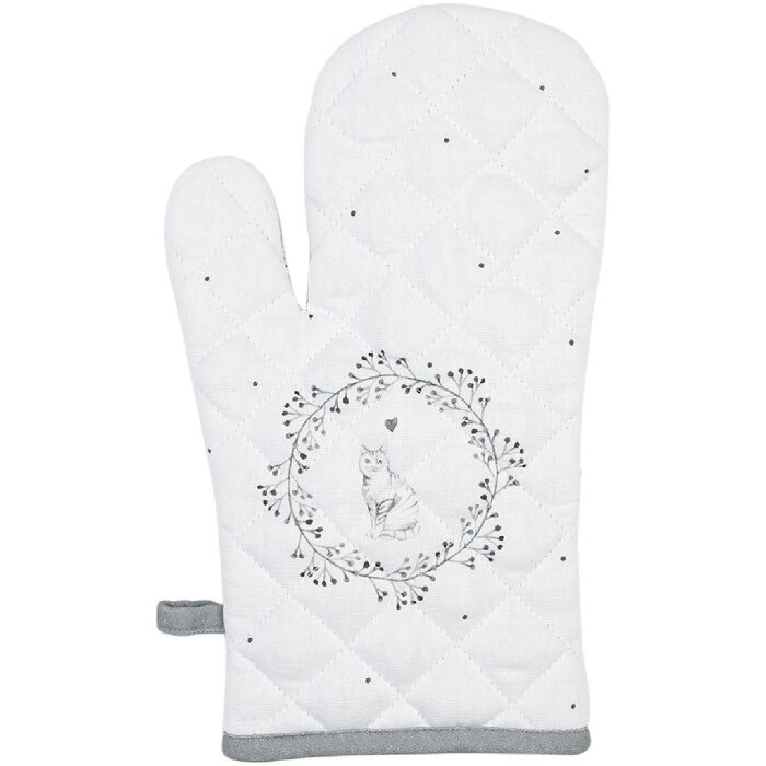Clayre & Eef LGC44 Mănușă de cuptor Motivul pisicii alb gri 18x30cm