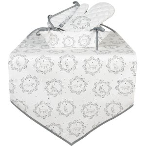 Clayre & Eef LGC44 Mănușă de cuptor Motivul pisicii alb gri 18x30cm