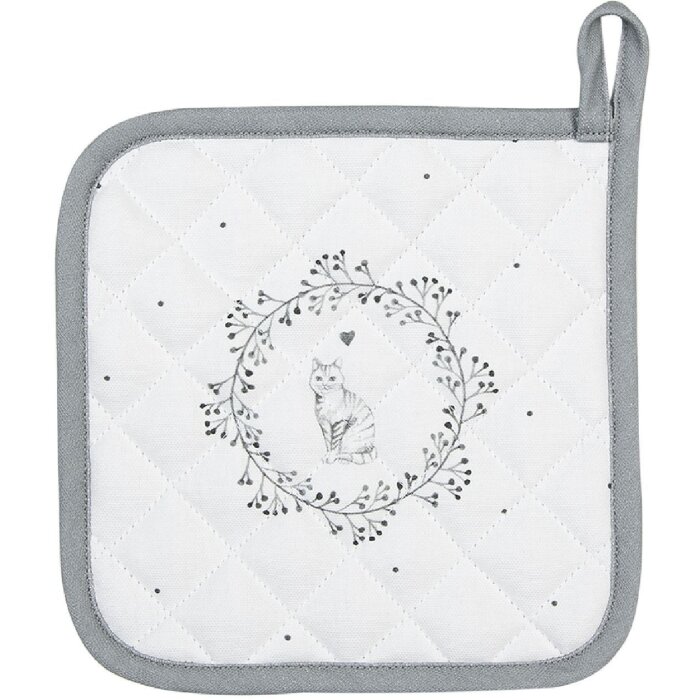 Clayre & Eef LGC45 Topflappen Katzenmotiv 20x20cm Weiß Grau