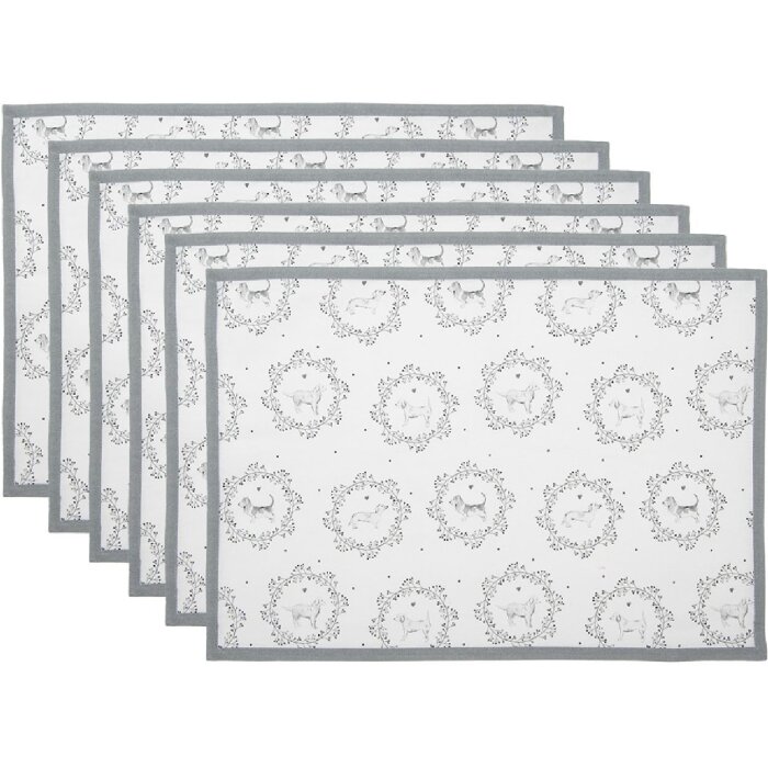 Clayre & Eef LGD40 Set de 6 fețe de masă alb/gri cu motiv de cal 48x33 cm