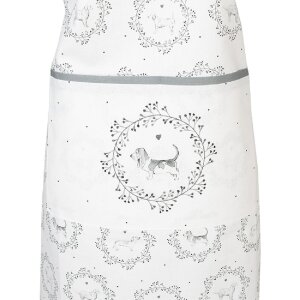 Clayre & Eef LGD41 Küchenschürze Hundeprint Weiß Grau 70x85cm
