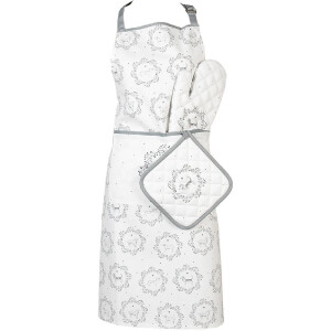 Clayre & Eef LGD41 Küchenschürze Hundeprint Weiß Grau 70x85cm