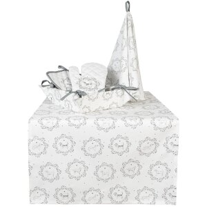 Clayre & Eef LGD48 Prosop de bucătărie alb/gri cu cap de căprioară Ø 80 cm