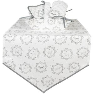 Clayre & Eef LGD65 Tischläufer Bauernhaus Muster Weiß/Grau 50x160cm