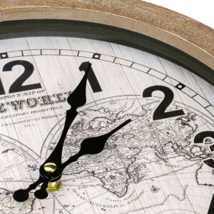 Ceas de perete Yvonne cu harta lumii, lemn, mecanism cu quarz