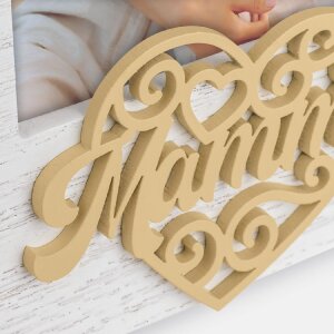 Rama foto din lemn Beatrice IT 10x15 cm, formă inimă cu „Mamma”