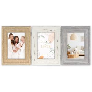 ZEP Imperia Ramă Foto Dublă 3 Fotografii 10x15 cm Lemn Natural/Alb/Gri