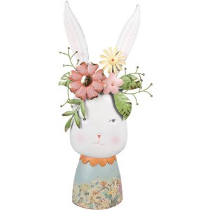 Clayre & Eef 5Y1213 Deko-Hase mit Blumen Weiß...