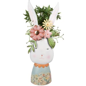 Clayre & Eef 5Y1213 Deko-Hase mit Blumen Weiß...