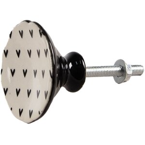 Clayre & Eef 65290 Mâner de ușă alb negru model inimă Ø 4x3/6 cm
