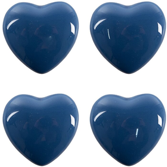Clayre & Eef 65294 Buton de ușă în formă de inimă albastru închis Ø 4x3/6 cm Set de 4 bucăți
