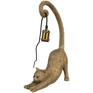 Clayre & Eef 6LMP788 Tischlampe Katze Gold 31x17x49...