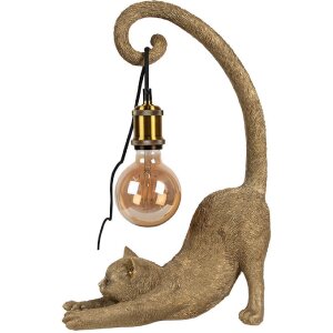 Clayre & Eef 6LMP788 Lampă de masă Cat Gold 31x17x49 cm E27/max 1x60W