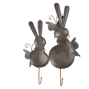 Clayre & Eef 6Y5600 Wandhaken Kaninchen Weiß Grau 35x6x47 cm