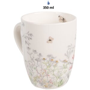 Clayre & Eef Becher WFFMU Weiss Porzellan Botanisch 12x8x10 cm 350 ml