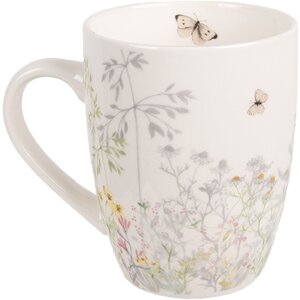 Clayre & Eef Becher WFFMU Weiss Porzellan Botanisch 12x8x10 cm 350 ml