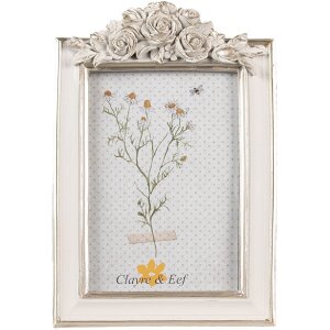 Clayre & Eef 2F1142 Bilderrahmen Weiß Silber 14x2x22 cm / 10x15 cm