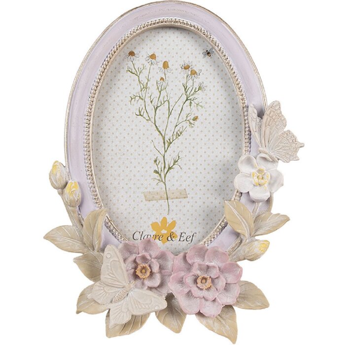 Clayre & Eef 2F1102 Fotorahmen Oval Violett Beige 16x3x20 cm 10x15 cm