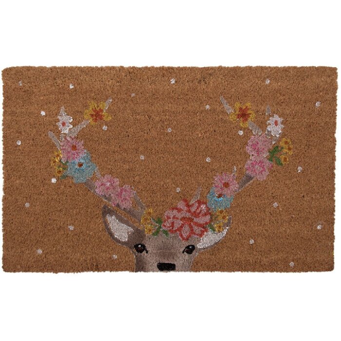 Clayre & Eef MC249 Covoraș pentru ușă Brown Pink 75x45x1 cm Romantic Coconut Fibre PVC