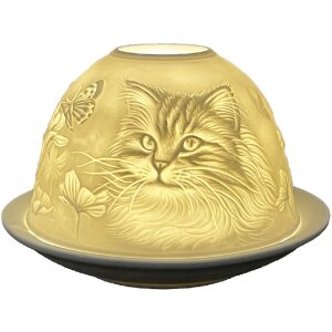 Clayre & Eef 6CE1809 Suport pentru lumânări din porțelan Cat Ø 12x8 cm alb