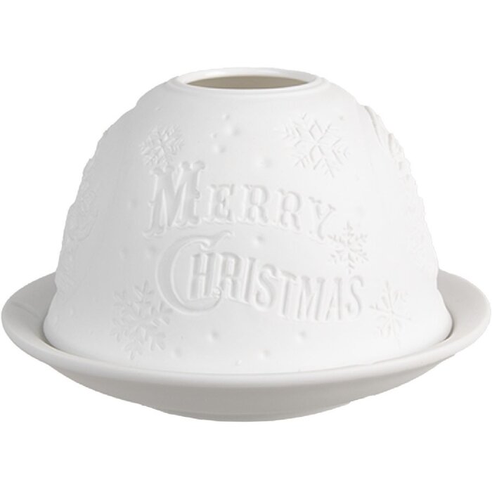 Clayre & Eef 6CE1822 Teelichthalter Merry Christmas Ø 12x8 cm Weiß