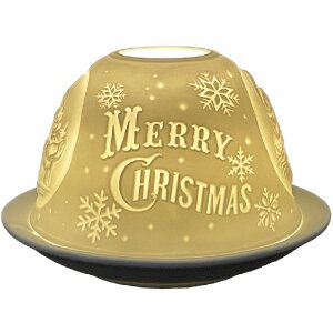 Clayre & Eef 6CE1822 Teelichthalter Merry Christmas Ø 12x8 cm Weiß