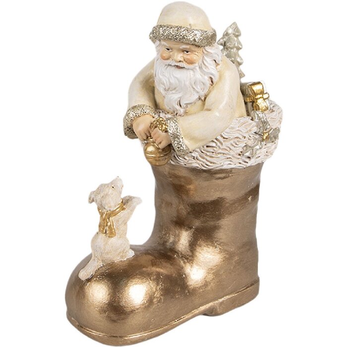 Clayre & Eef 6PR4167 Dekoration Weihnachtsmann im goldenen Stiefel 12x7x16 cm