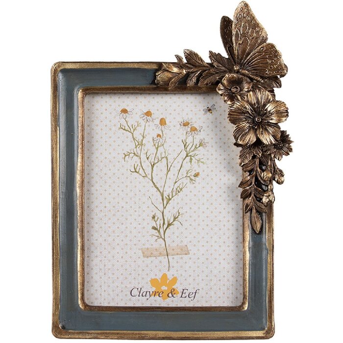 Clayre & Eef 2F1124 Cadru foto auriu-albastru 16x3x23 cm / 10x15 cm