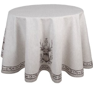 Clayre & Eef GTW07 Tischdecke Hirschmotiv Beige Ø 170 cm
