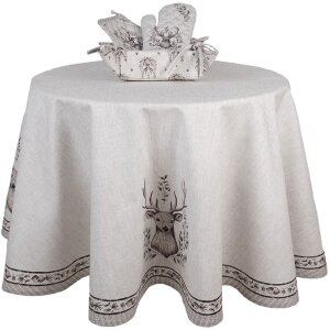 Clayre & Eef GTW07 Tischdecke Hirschmotiv Beige Ø 170 cm
