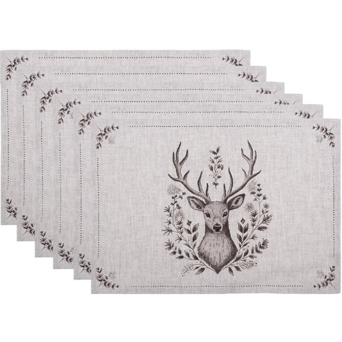 Clayre & Eef GTW40 Set de 6 fețe de masă cu motiv de căprioară 48x33 cm Bej