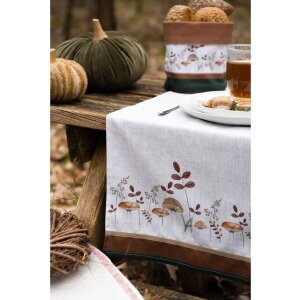 Clayre & Eef LFJ64 Ruletă de masă ciuperci bej maro 50x140 cm