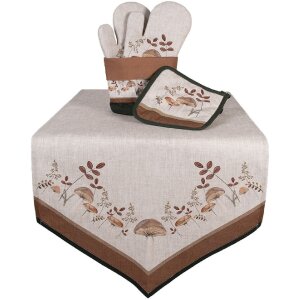 Clayre & Eef LFJ65 Ruletă de masă ciuperci 50x160 cm Bej Maro