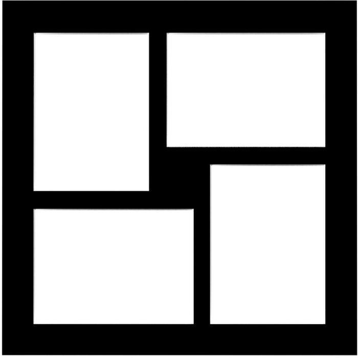 Galerie Passepartout 40x40 cm Schwarz 4 Ausschnitte 13x18 cm Hoch und Quer