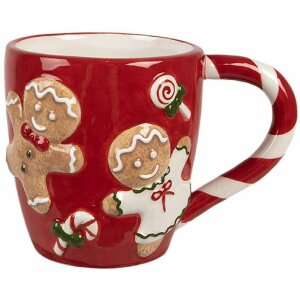 Clayre & Eef 6CEMU0158 Cană Gingerbread roșu-alb 325ml 14x9x10cm