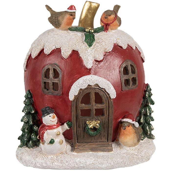 Clayre & Eef 6PR4175 Weihnachtsdeko Haus mit LED Licht 12x11x13 cm