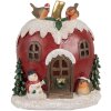 Clayre & Eef 6PR4175 Weihnachtsdeko Haus mit LED Licht 12x11x13 cm