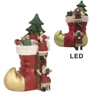 Clayre & Eef 6PR4176 Mäuse im Stiefel LED Dekoration 14x10x19 cm