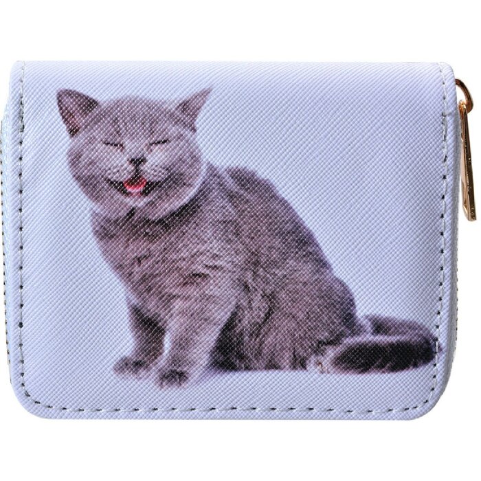 Juleeze JZWA0227 Börse 11x9 cm Weiß Grau PU Portemonnaie mit Katze