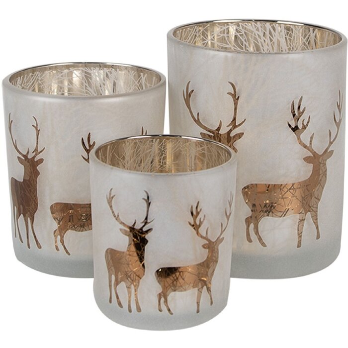 Clayre & Eef 6GL4666 Set de 3 suporturi pentru lumânări de ceai aur alb Ø 7/9/10 cm Sticlă