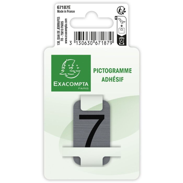 Exacompta 67187E Hinweisschild selbstklebend Ziffer 7 2,5x4,4 cm Grau