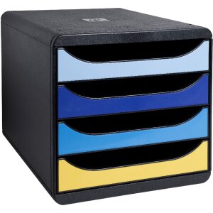 Exacompta Schubladenbox Big Box Plus 4 offene Schubladen Bee Blue sortiert