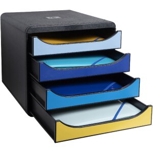 Exacompta Schubladenbox Big Box Plus 4 offene Schubladen Bee Blue sortiert