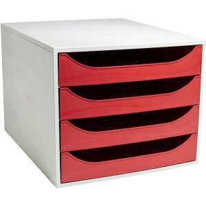 Exacompta 2286107D ECOBOX Schubladenbox mit 4 Schubladen Rot
