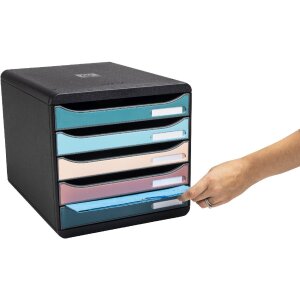 Exacompta 309606D Big Box Schubladenbox 5 Schubladen Skandi-Farben sortiert