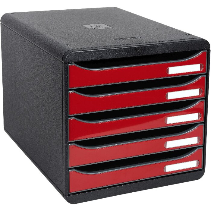 Exacompta 3097218D Schubladenbox Big Box Plus 5 Schubladen Karminrot Glossy